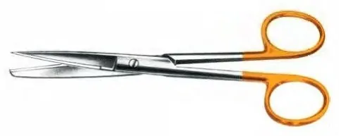 Ножиці операційні, прямі, ТВС з покриттям ручок карбідом титана (жовтого або черного кольору), з одним гострим кінцем, 140 мм тип Супер Кат RAJ IMPEX 04-560